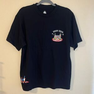 Disneyland Disney Hong Kong 2024 train Patch Pocket Black XL Cotton T-Shirt NWOT